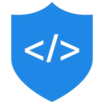 A blue shield decorated with a command prompt